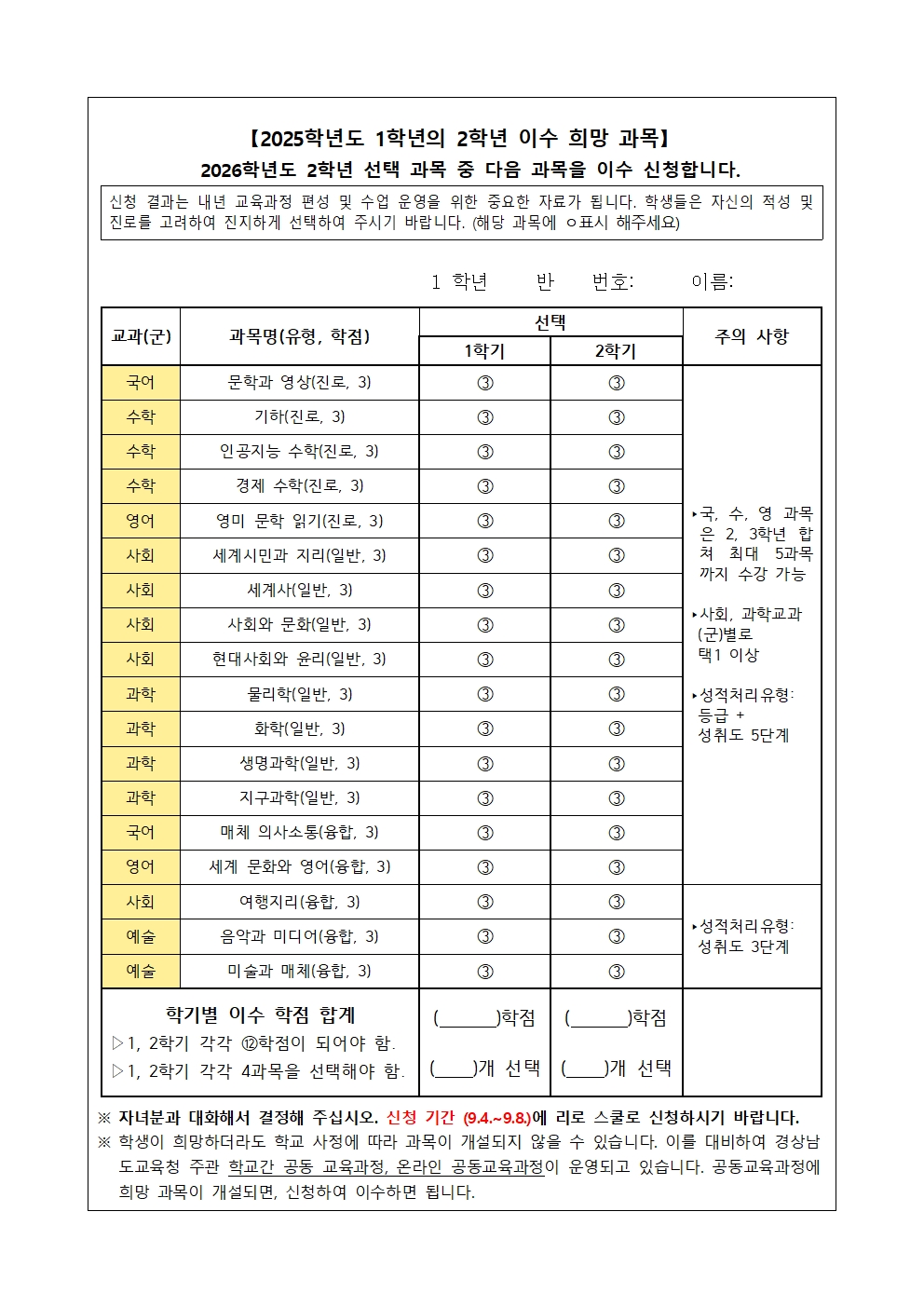 [2025-84] 2025학년도 1학년의 내년 선택 과목 조사(2차)002.jpg